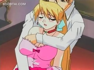 Gražus blondinė anime mergaitė gauna putė pirštas teased